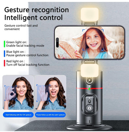 2023 Auto Face Tracking Phone Holder with Fill Light Foldable & AFARER 360° Rotation face Tracking Tripod Upgraded Phone Mount, Face Rotating AI Gesture Control, Moving Tripod for Phone Vlog, Video