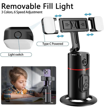 2023 Auto Face Tracking Phone Holder with Fill Light Foldable & AFARER 360° Rotation face Tracking Tripod Upgraded Phone Mount, Face Rotating AI Gesture Control, Moving Tripod for Phone Vlog, Video